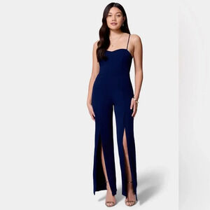 BEBE NWT OPEN LEG SCUBA JUMPSUIT size xl in navy women’s trendy